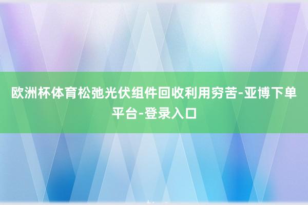 欧洲杯体育松弛光伏组件回收利用穷苦-亚博下单平台-登录入口